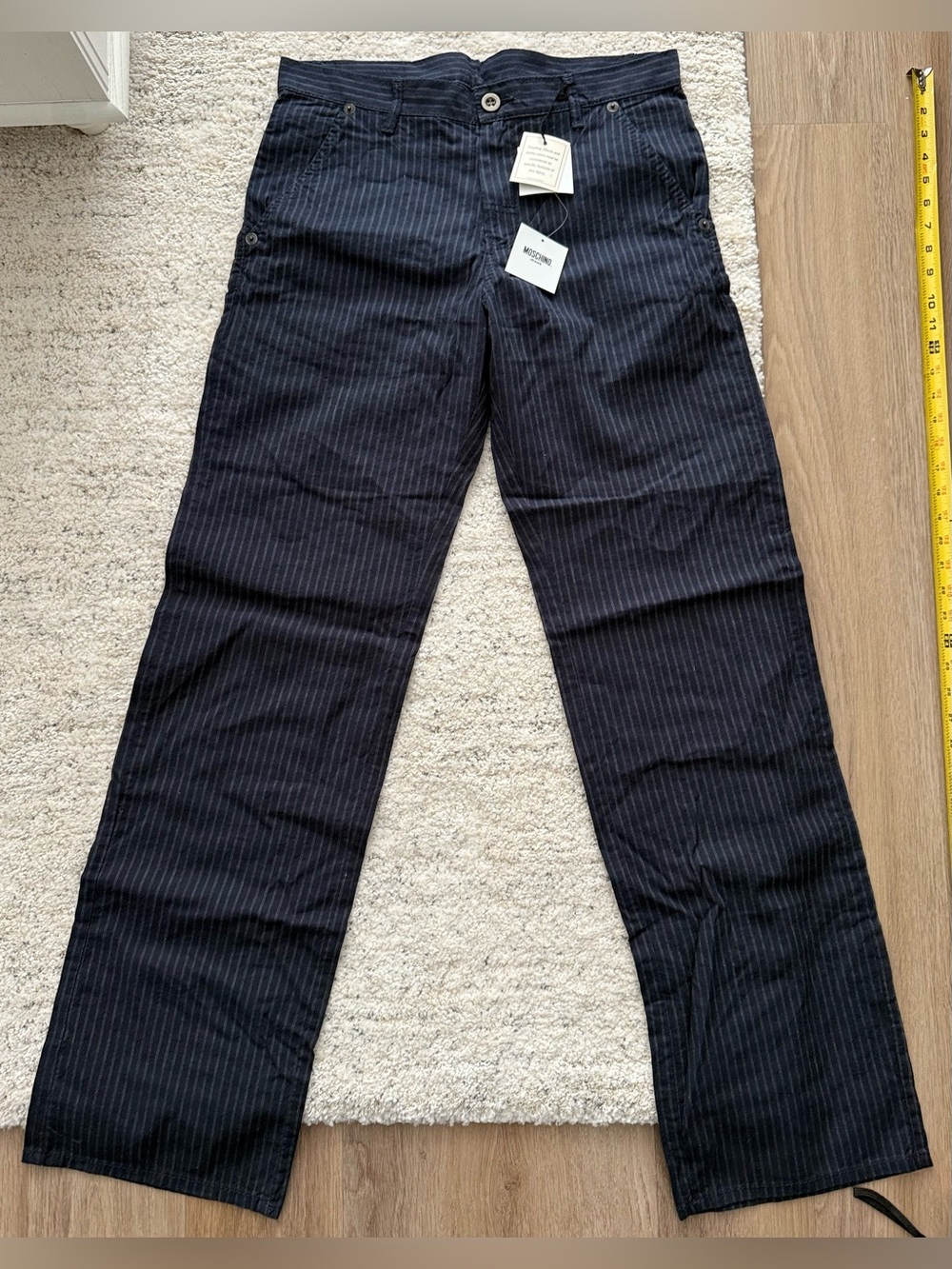Moschino Jeans Uomo Men’s Navy Pinstripe Linen Cotton Pants 34 NWT Italy